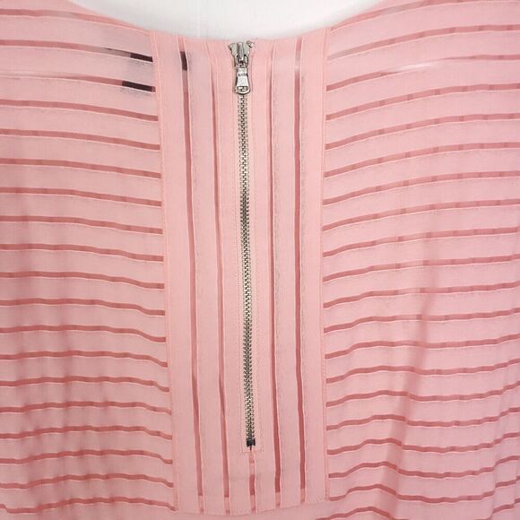 J Crew Top Womens 12 Sheer Stripes Popover Pink Zip Back Boxy Short Sleeve - Picture 9 of 10